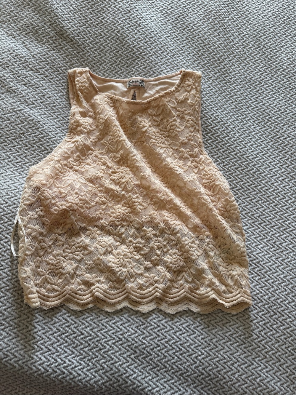 Free People Cream Floral Lace Cropped Tank